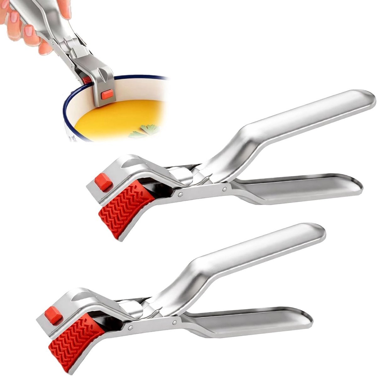 Set van 2 - Anti-verbrandingsklemmen - Verdikte roestvrijstalen anti-verbrandingsklemmen - Ergonomisch antislipontwerp - Komklemmen - Bordenheffers - Keukengerei