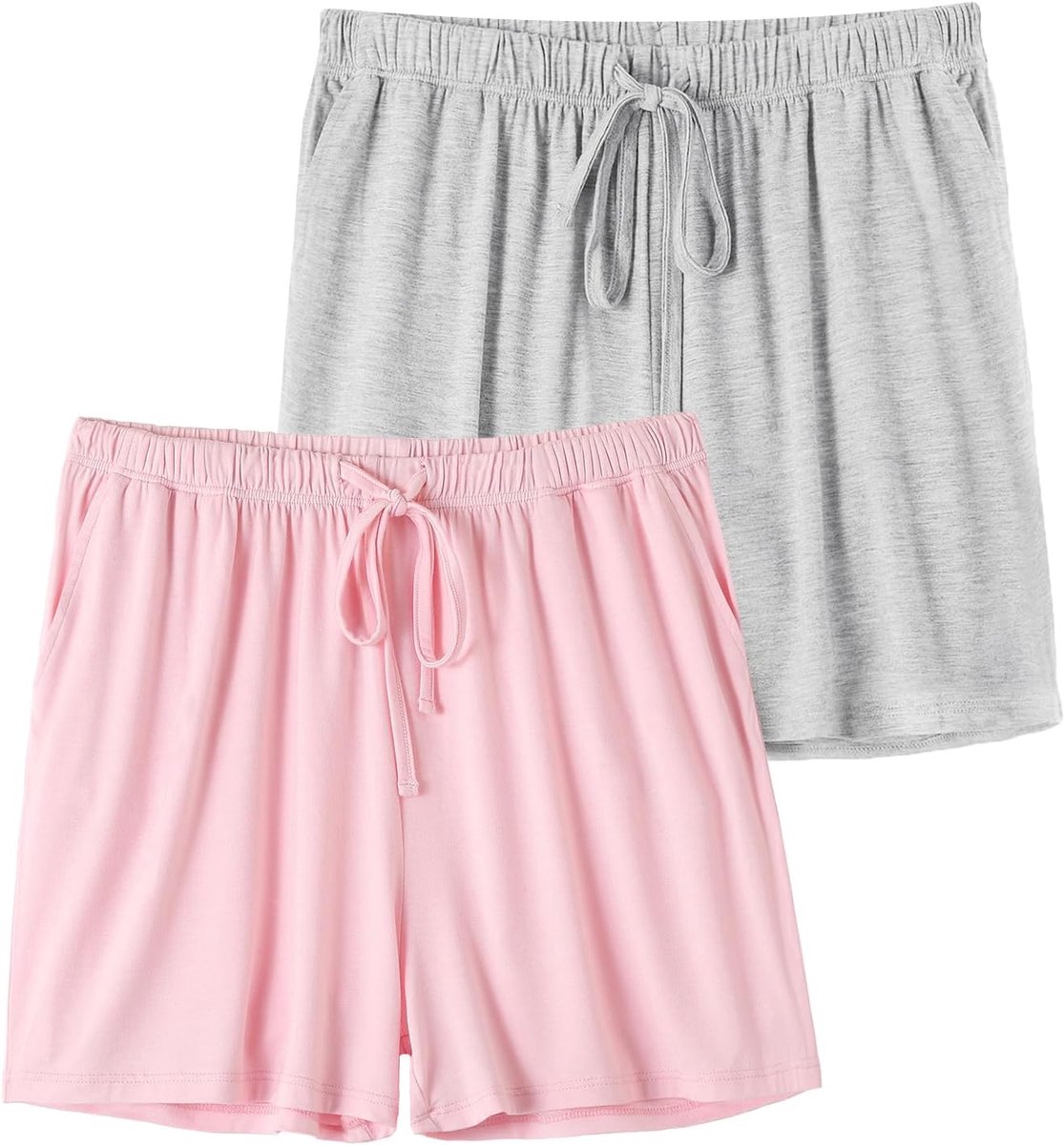 Korte pyjamabroek voor dames, zachte pyjamabroek met zakken en trekkoord, verpakking van 2 stuks