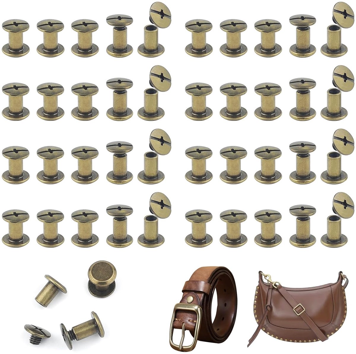 Schroefklinknagels, 85 stuks, M5 x 8 mm, schroeven, lederen klinknagels, metalen klinknagels, chicago-schroeven, voor lederen portemonnee, decoratie, boekbinderij (brons)