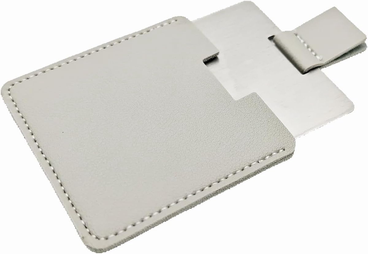 Zakspiegel, reisspiegel, 5,36 cm, mini-handheld, roestvrij staal, onbreekbare spiegels met PU-lederen hoes (grijs)