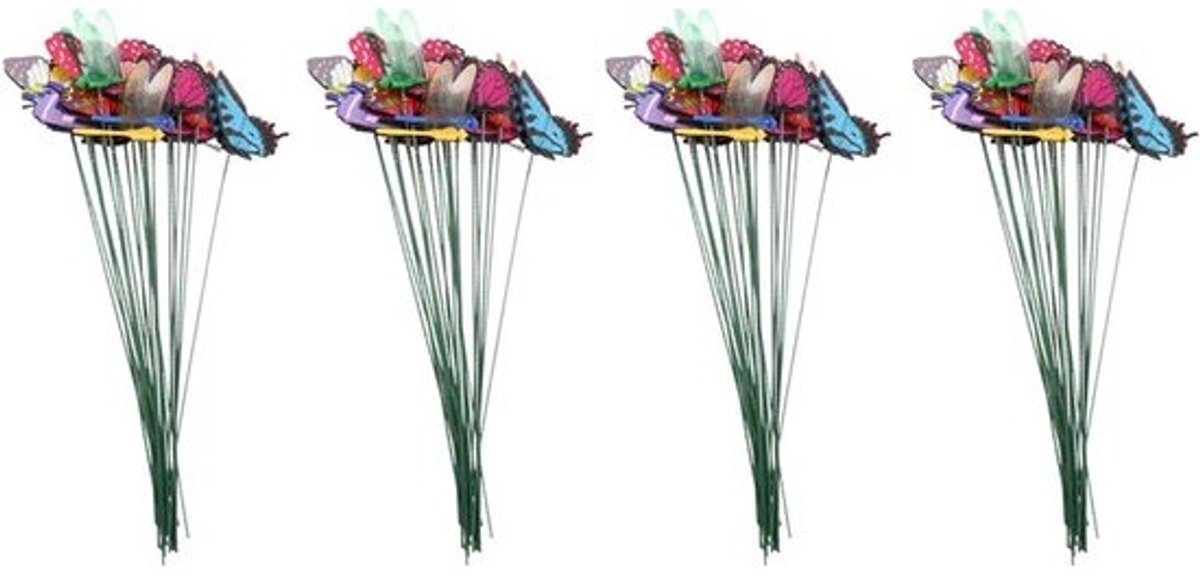 Tuindecoratie Vlinders Libellen - Buiten Decoratie - Tuin Aankleden - Bewegen in de Wind - 96 Stuks - Kleurrijk
