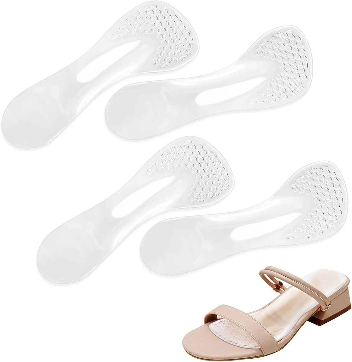 Gelinlegzolen voor damesschoenen, 2 paar, gelinlegzolen voor dames, transparant, zelfklevend, balkussen, voorvoet, antislip pads, inlegzolen schoenen voor hoge hakken, platte laarzen, kostuumschoenen