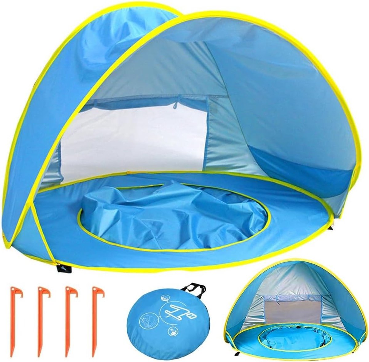 Pop-up Strandtent met UV Bescherming 50+, Weerbestendige Tent voor Gezinnen, Zonbescherming en Privacy, Ideaal voor Camping en Strandactiviteiten