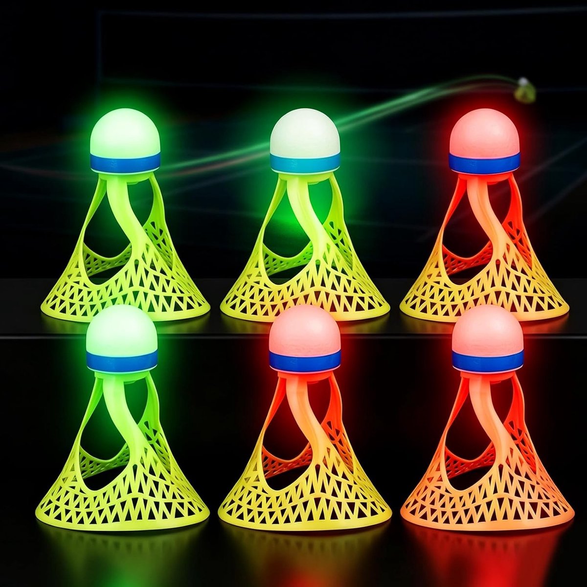 Set van 6 LED Shuttle Balls - Kleurige Luminous Nylon Badminton Ballen voor Binnen en Buiten, Waterdicht en Winddicht, Ideaal voor Avondtraining en Vrijetijdsbesteding
