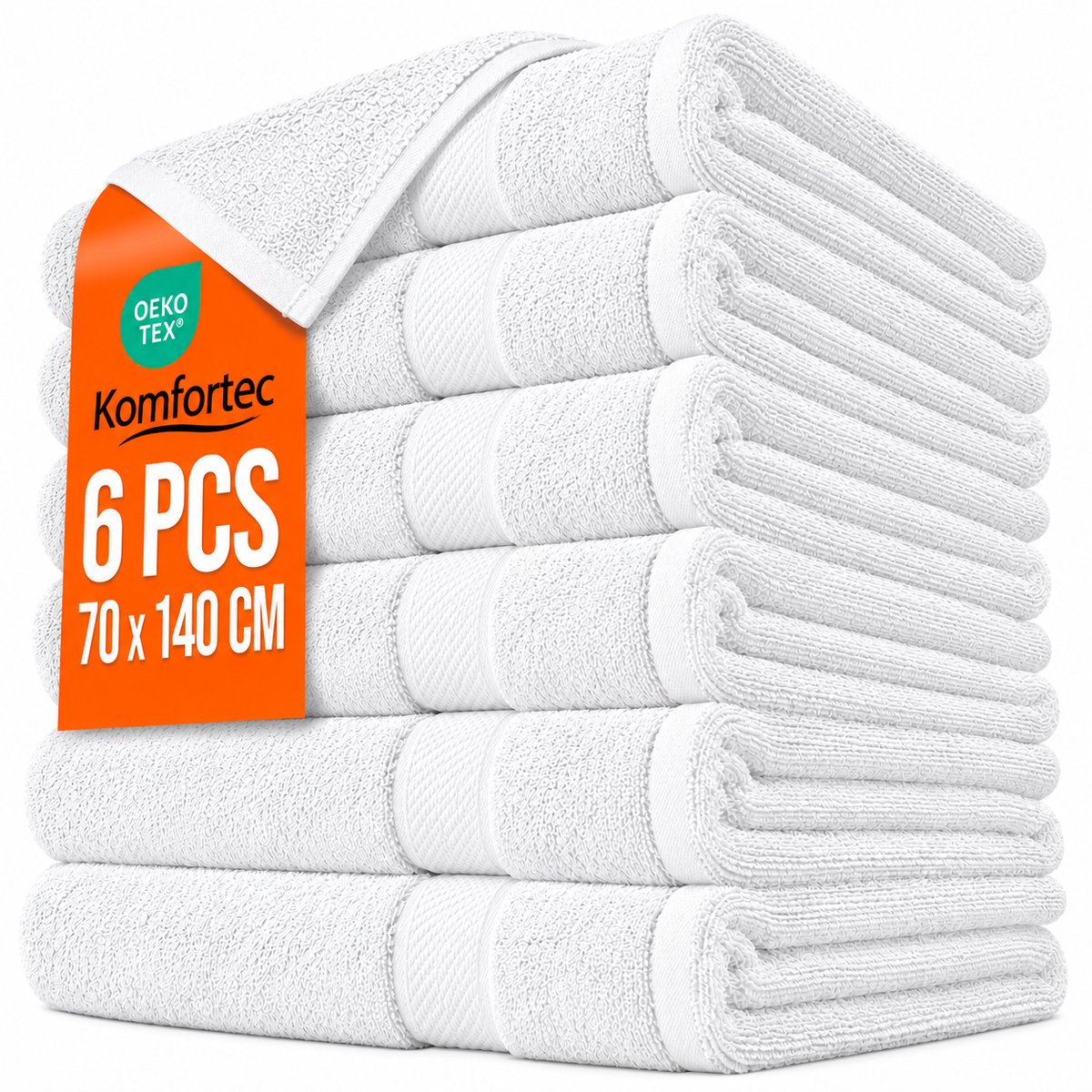 Komfortec 6x Handdoek 70x140 - 100% Katoen – Handdoekenset - Zacht - Weiss