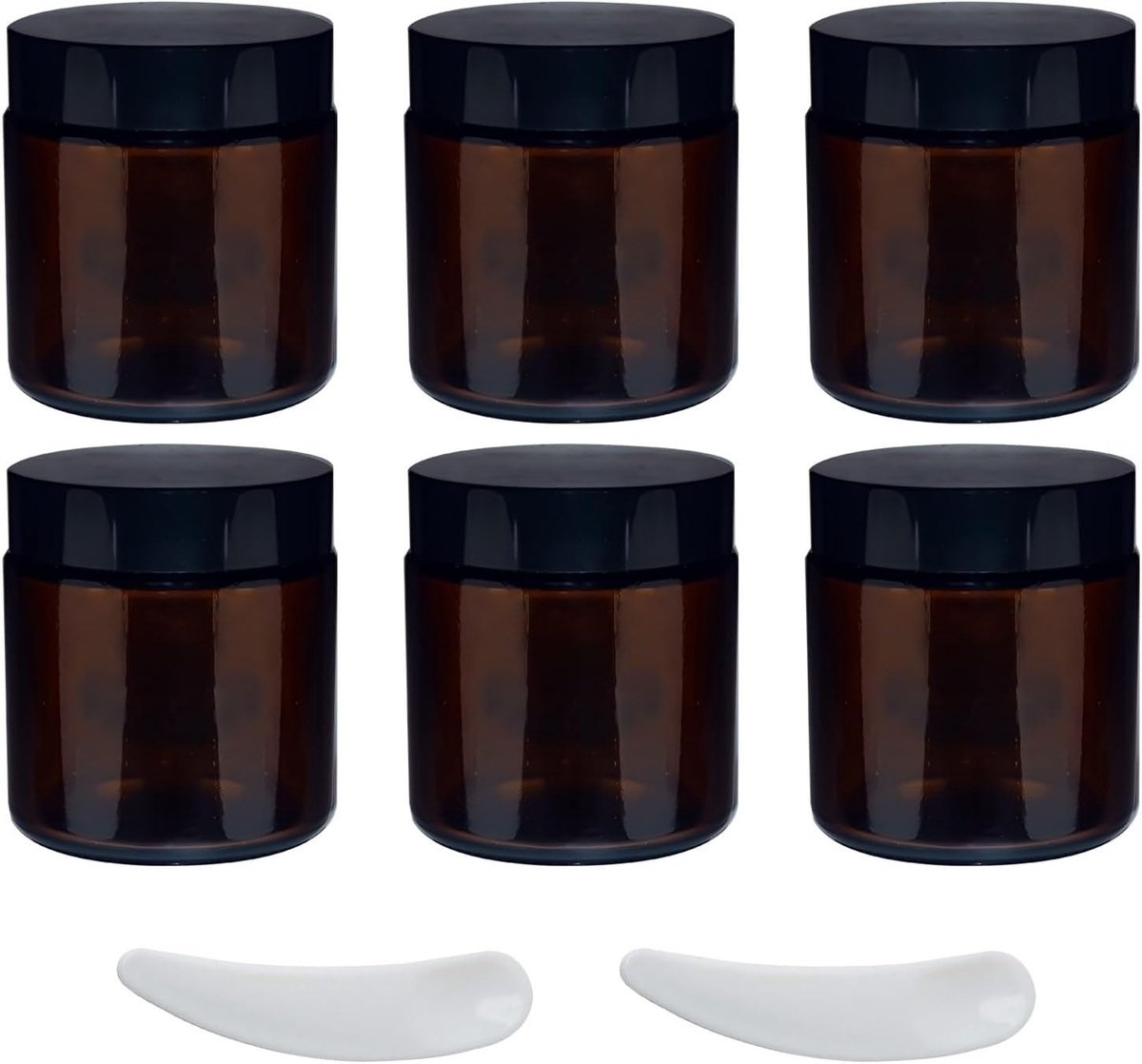 Set van 6 Amber Glazen Potjes van 100ml voor Cosmetica, Crème, Lotion en Reisopslag