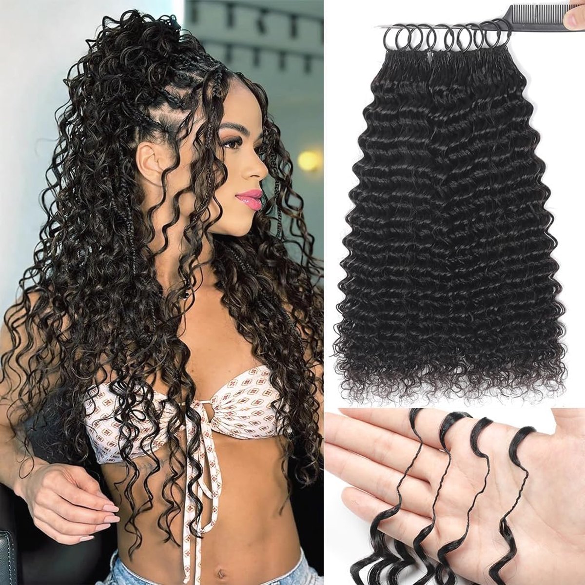 Feather Crochet Human Hair Bundles for Black Women 22 Zoll Deep Wave Natural Black Human Hair Crochet 200g 160Pcs Wet and Wavy Invisible Knotless Curly Schwarz Echthaar Haarverlängerungen