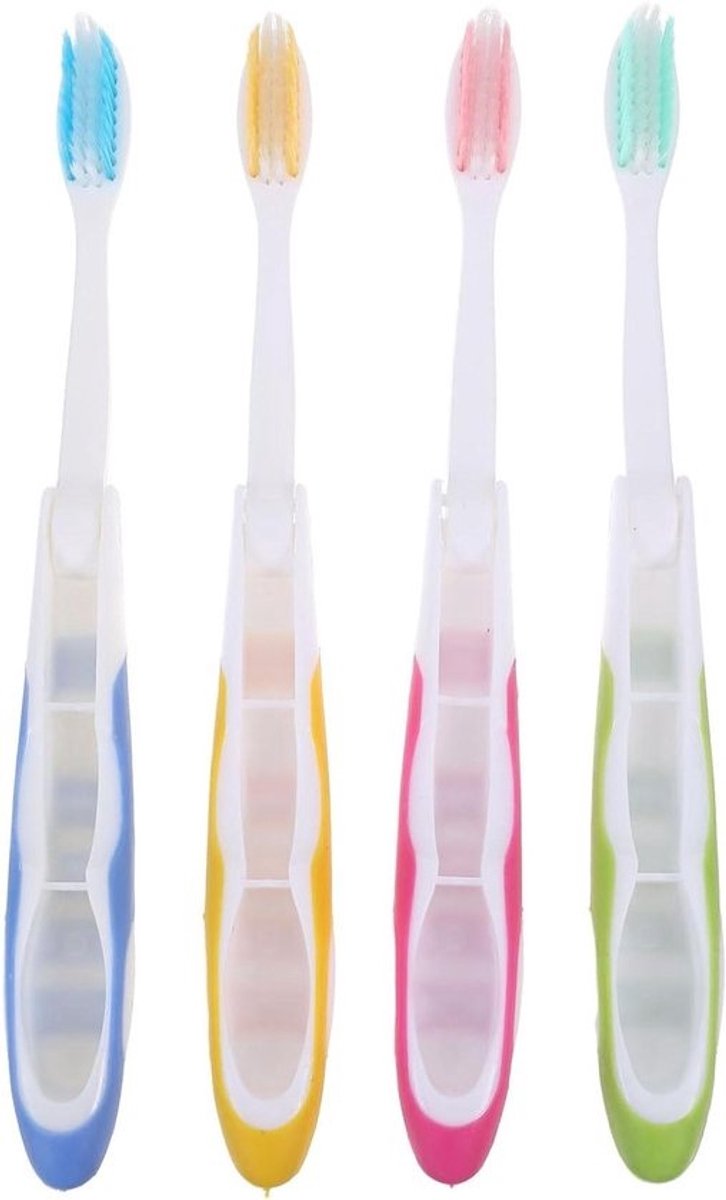 Opvouwbare Tandenborstels - Reis Tandenborstel Set - Hygiënisch Reizen - Zachte Borstelharen - 4 Stuks - Diverse Kleuren