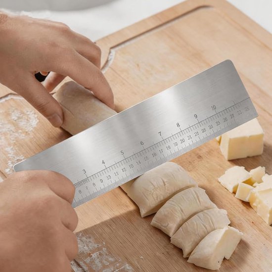 Set van 3 taartschrapers van roestvrij staal, bevat 2 verschillende dubbelzijdige spatels en 1 taartstijltang met meetschaal, professioneel bak- en decoratiegereedschap — afbeelding 4