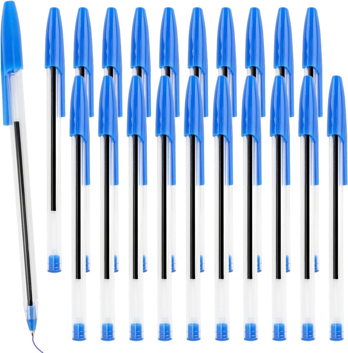 20 stuks, super duurzaam, balpennen, balpen, kuli, transparante stiftschacht voor eenvoudig en zacht schrijven voor kantoor, school en thuis, blauw