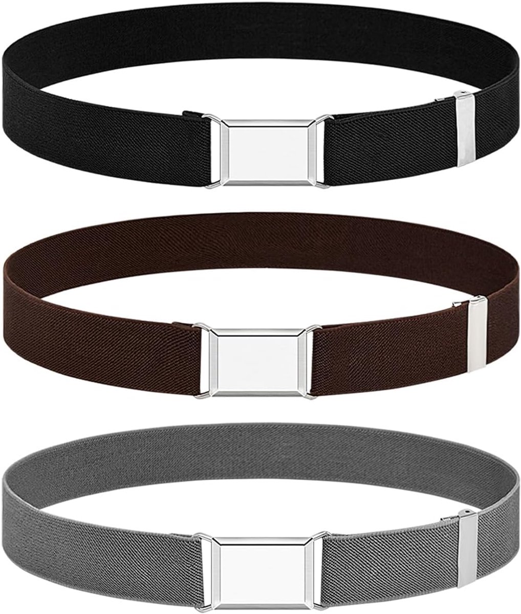 Dailygoods- Stretch Riem Verstelbaar - Elastische Riemen - 3 Stuks - Zilveren Gesp - Geschikt voor Kinderen - 35cm-75cm/13.8"-29.5