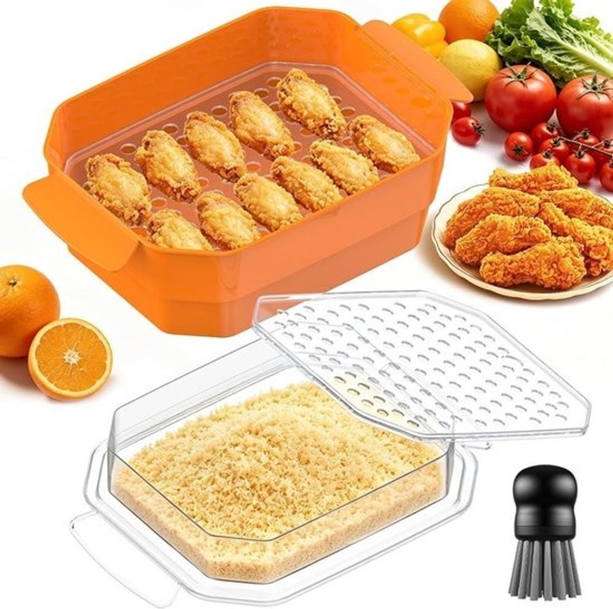 Beslagshakerkom met deksel - Paneerschudder - Voedselbereiding - XL formaat - 10 liter - Oranje
