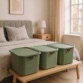 INDECOR-Opbergbox 20 Liter Set van 3 met Deksel – BPA-vrije Stapelbare Opbergdozen met Handgrepen – Opbergmanden voor Kleding, Speelgoed en Accessoires – Groen