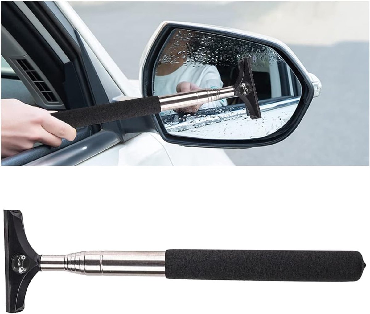 Dailygoods- Spiegelwisser Telescopisch - Auto Achteruitkijkwisser - Intrekbare Glaswisser - Roestvrij Staal - Rubber Borstelkop 6,4 cm - Max. Lengte 9