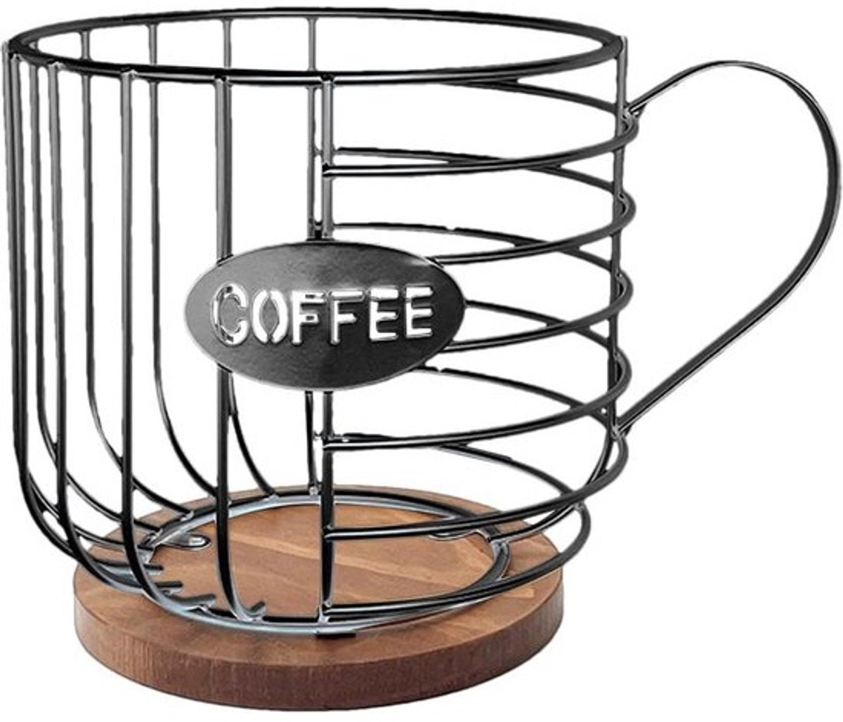 Koffiepad Organizer - Bekerhouder Opbergrek - Koffie Tijd - Stevige Metalen Constructie - 21.3 x 15.5 cm - Zwart