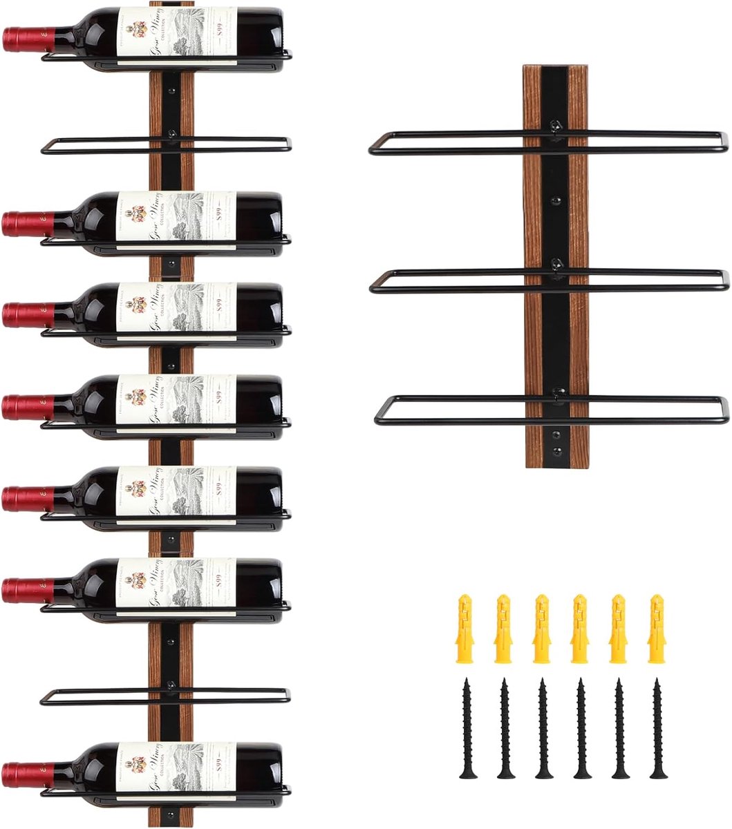 Dailygoods- Wijnrek wandmontage - Wijnrek hout - Flessenhouder - Flessenrek - Wijnflessenhouder - Voor 9 flessen
