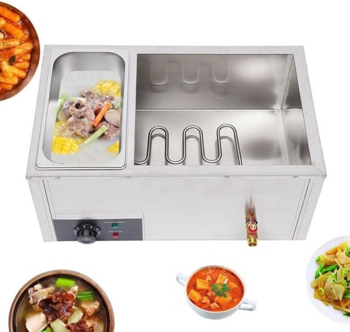 Buffetverwarmer Elektrisch - Warmhoudapparaat RVS - Gerechten Warm Houden - Drie Grote Potten - 7 Liter - Zilver