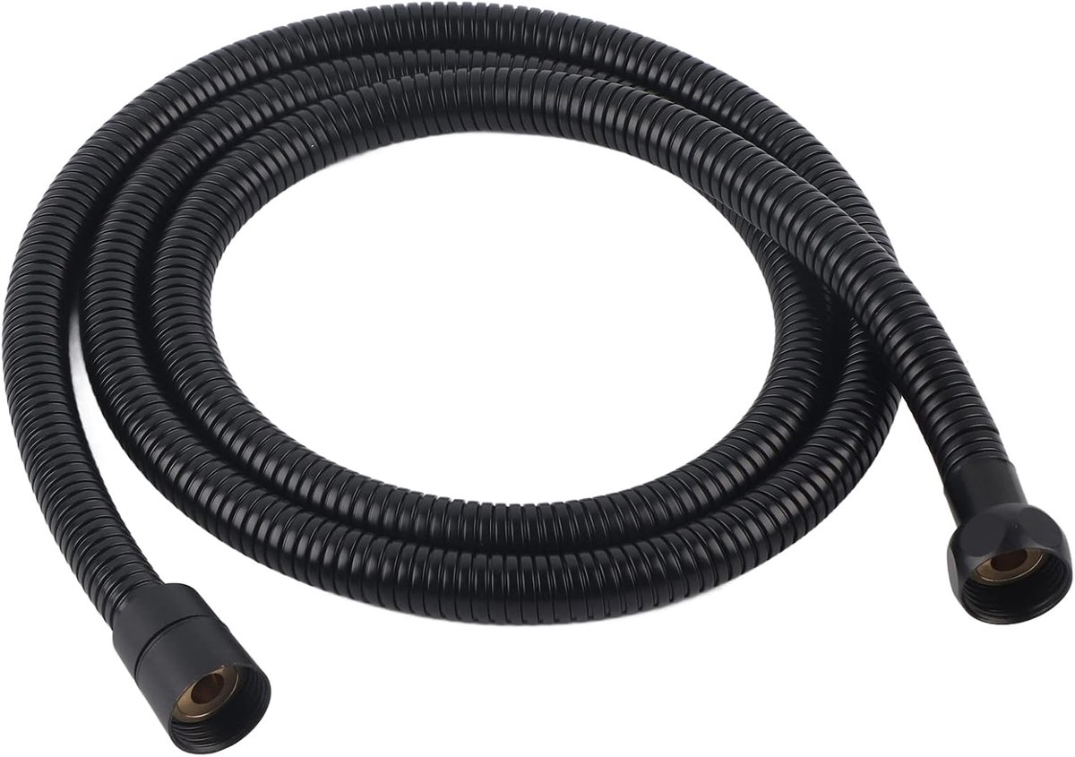 Dailygoods- Doucheslang 80cm - Matzwart - Roestvrij Staal - Flexibel - Messing Connectoren - Waterdicht - Douchekraan