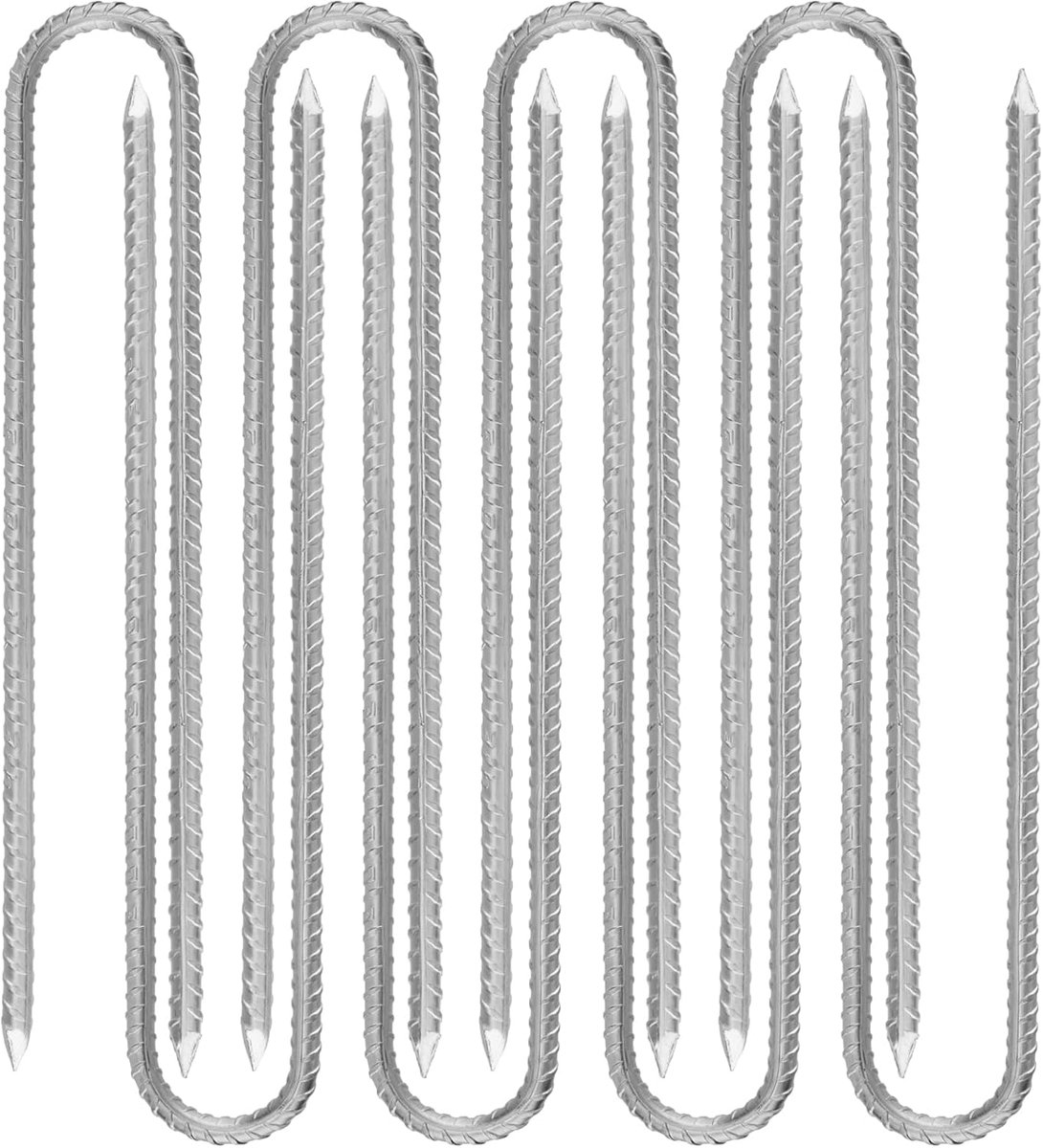 Dailygoods- Grondankers U-vormig 30 cm - Stabiele Haringen - Verzinkt - Stormbestendig - Set van 8 - Geschikt voor Trampoline/Camping - Tentharingen