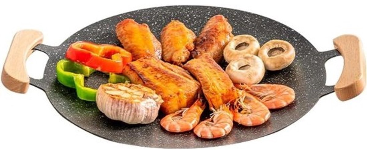 Grillpan Rond - Bakplaat Gietijzer - Binnen en buiten - Antiaanbaklaag - 33 cm - Zwart