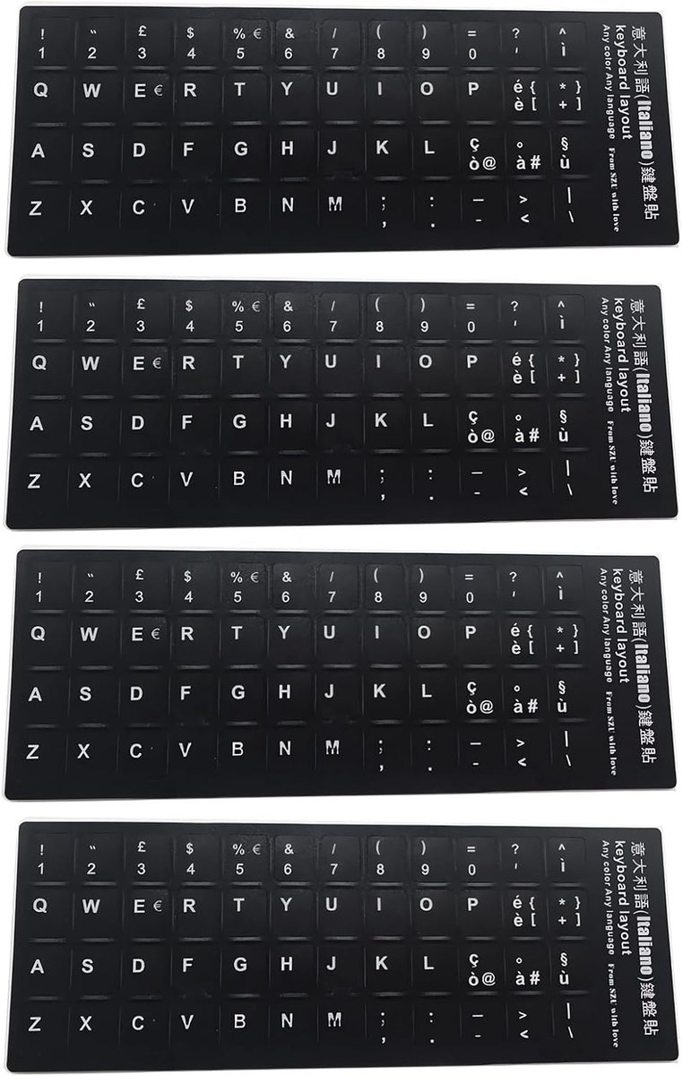 Dailygoods- Toetsenbordstickers Hoogwaardige PVC - Toetsenbordstickers QWERTY - Waterdicht - Robuust - Makkelijk te Plakken - Set van 4 - Toetsenbordl