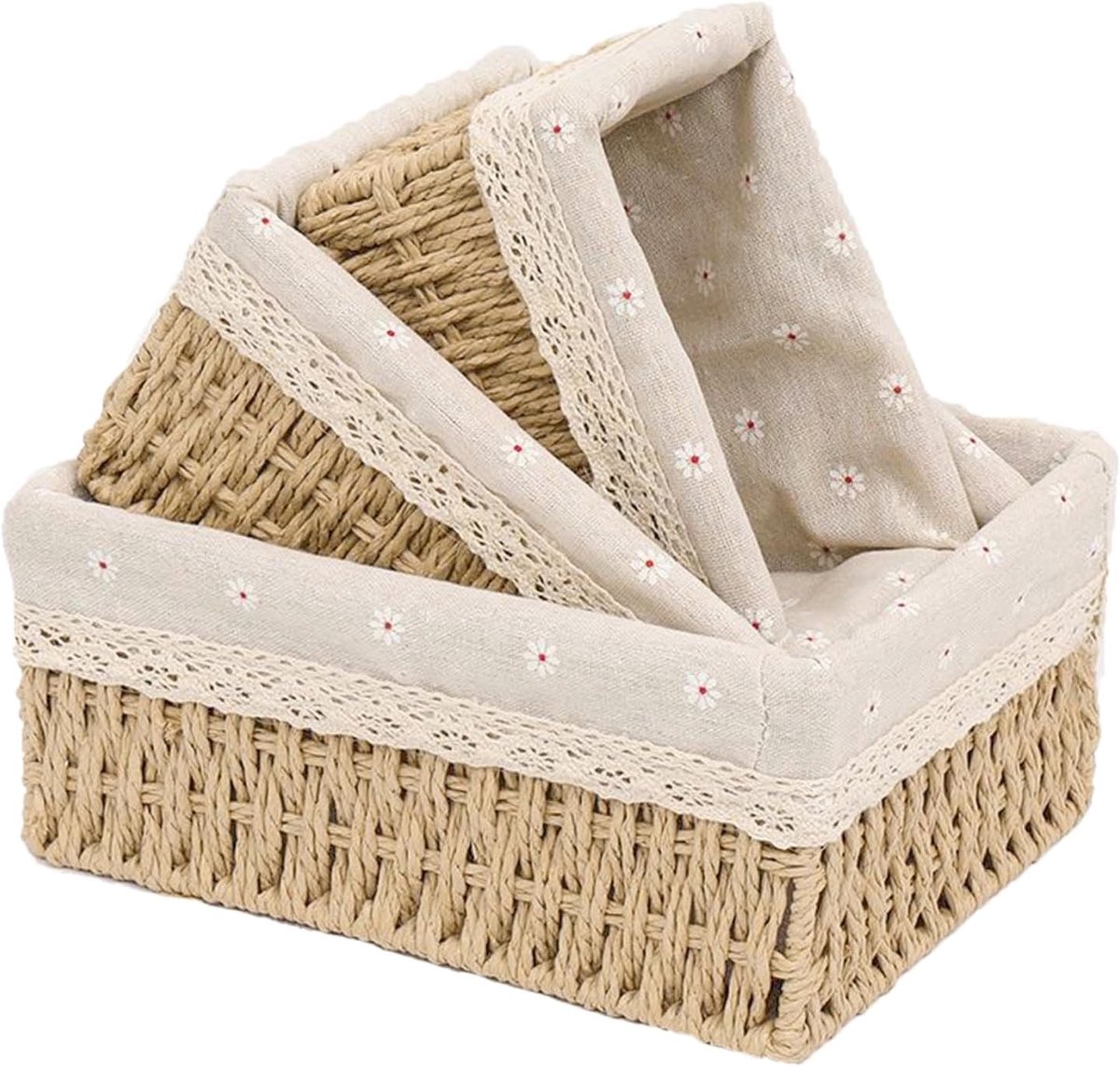 Set van 3 gevlochten opbergmanden, mandenopslag van papiertouw, mand klein voor badkamer, woonkamer, luiertafel, slaapkamer, speelgoed, decoratieve knutselmand, opbergmand