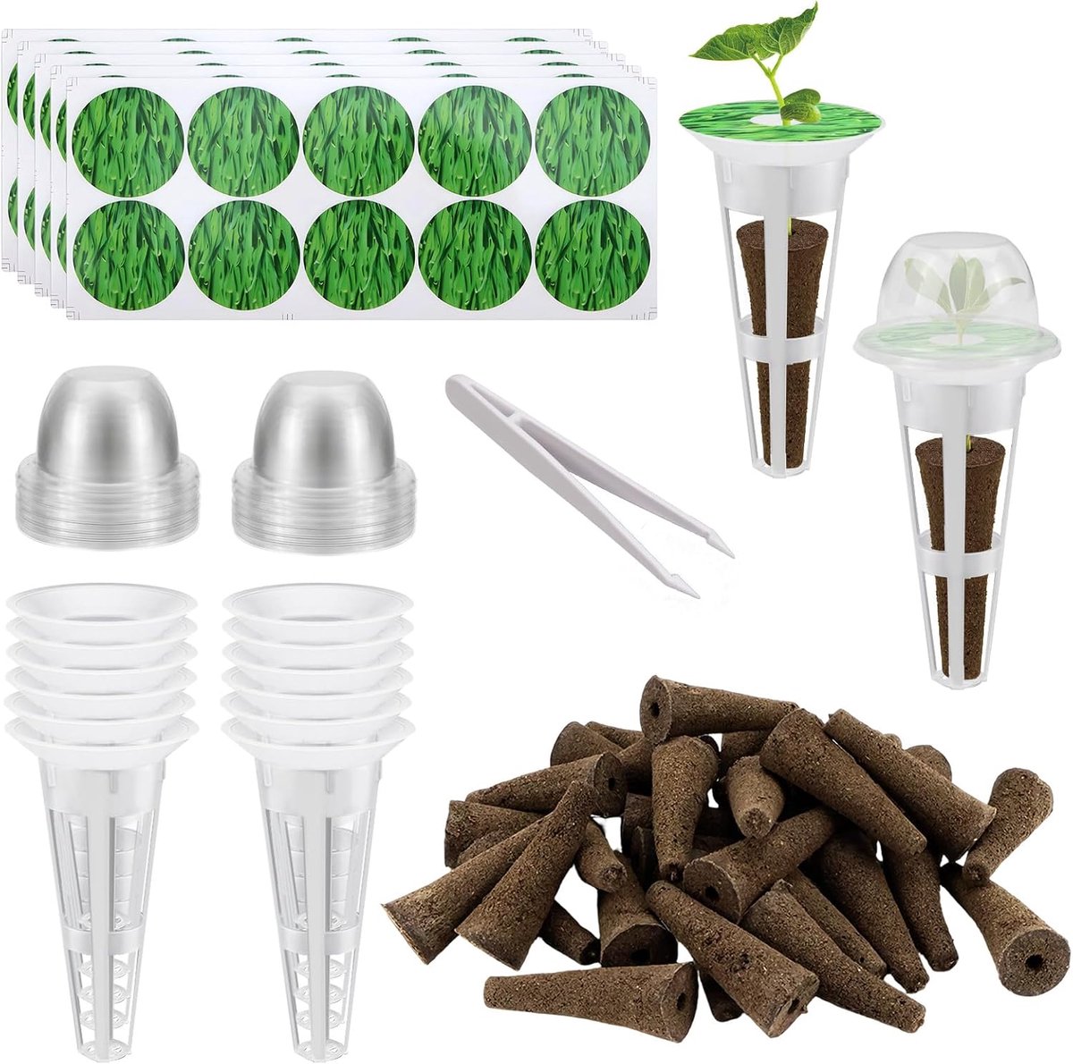 Groeisponzen, 50 stuks vervangende kweeksponzen, hydrocultuur-systeemaccessoires met 50 etiketten, 12 isolerende deksels, 12 plantenmanden, 1 pincet
