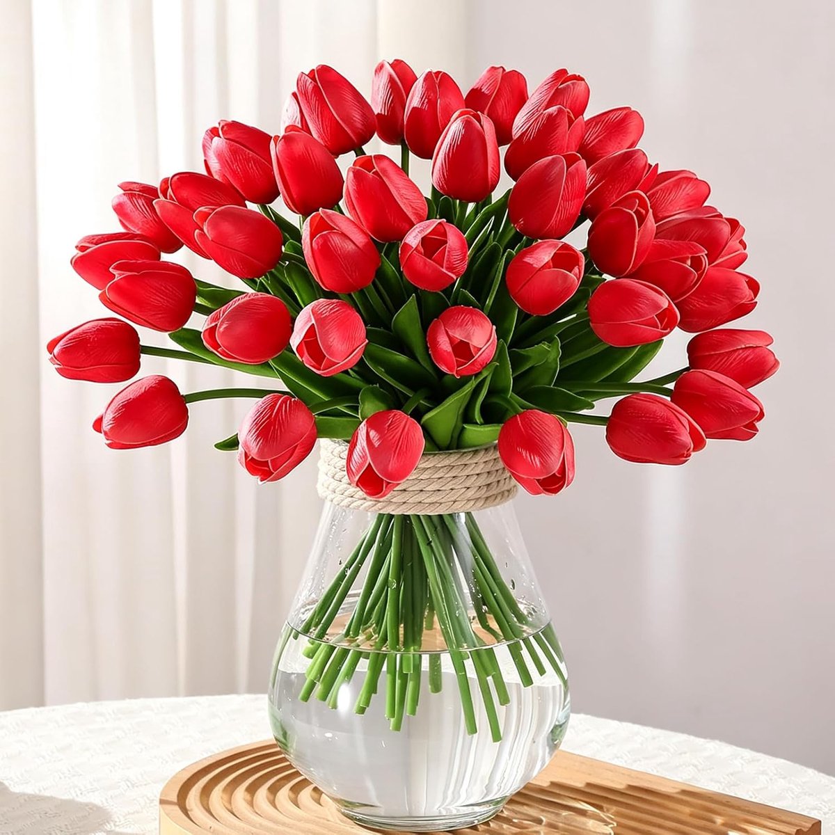 Kunstbloemen, kunstbloemen, tulp, latex materiaal, voelt echt aan voor bruiloftskamer, thuis, hotel, feestdecoratie en doe-het-zelf decoratie (rood, 20 stuks)