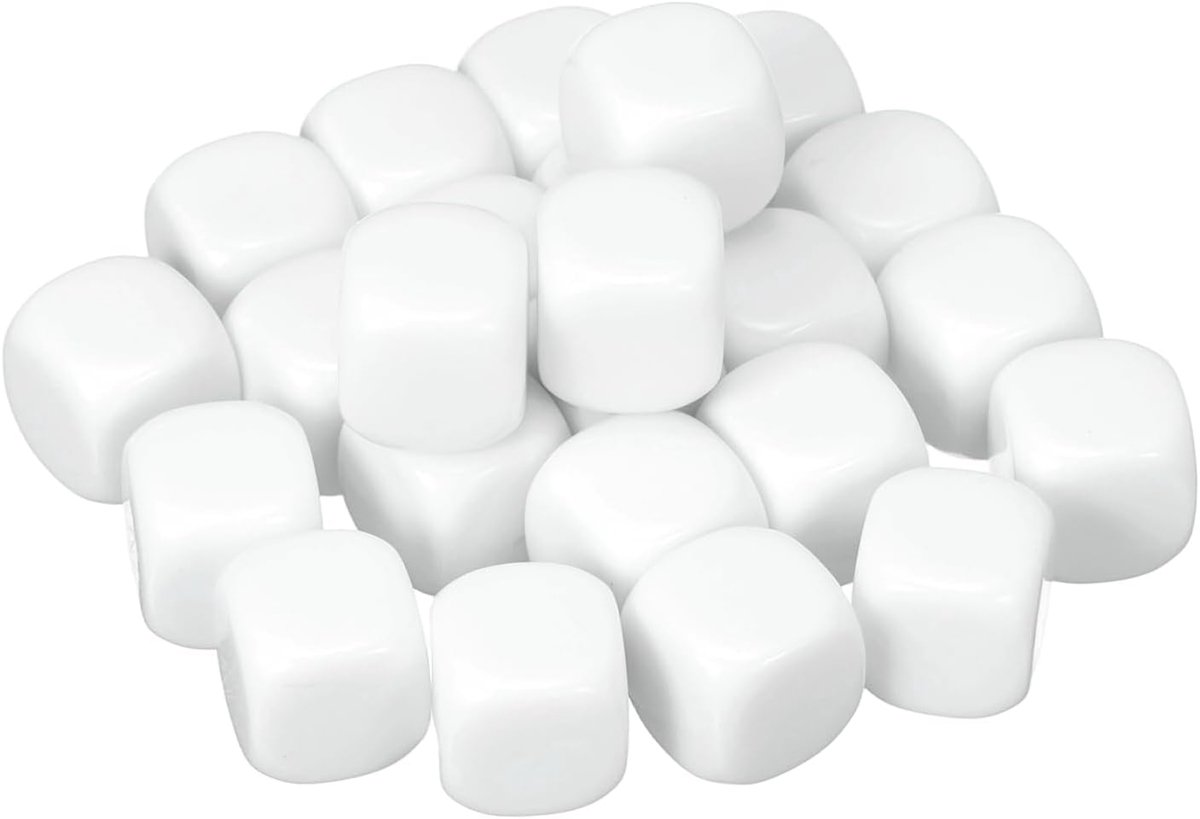 Blanco dobbelstenen van acryl, 12 mm, afgeronde hoeken, zeshoekige blanco witte dobbelstenen met glad oppervlak, voor bordspellen, party, plezier, 20 stuks
