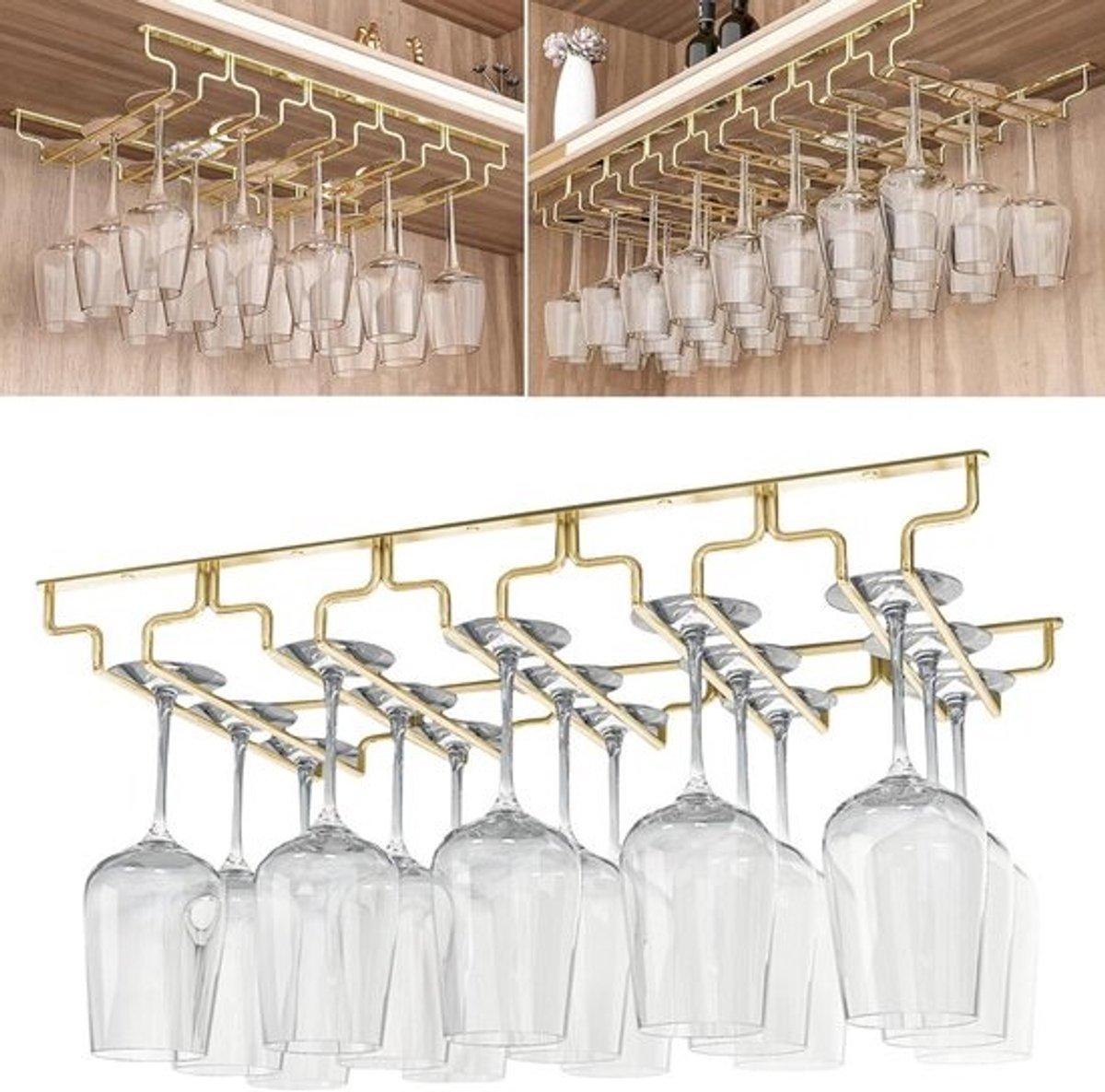 Rvs Opknoping Wijnglas Rack Onder Kabinet Stemware Houder 18/22.5/28Cm Breedte Stevige Metalen Glas Voor Lange Stam Glazen