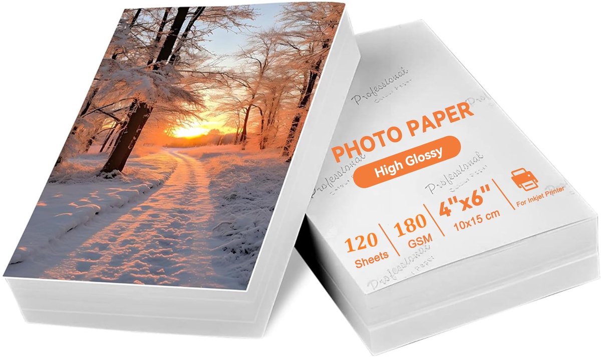 Fotopapier 10 x 15 cm - 120 vellen - 180 g/m² - glanzende afwerking - ideaal voor inkjetprinters - ShopVlot