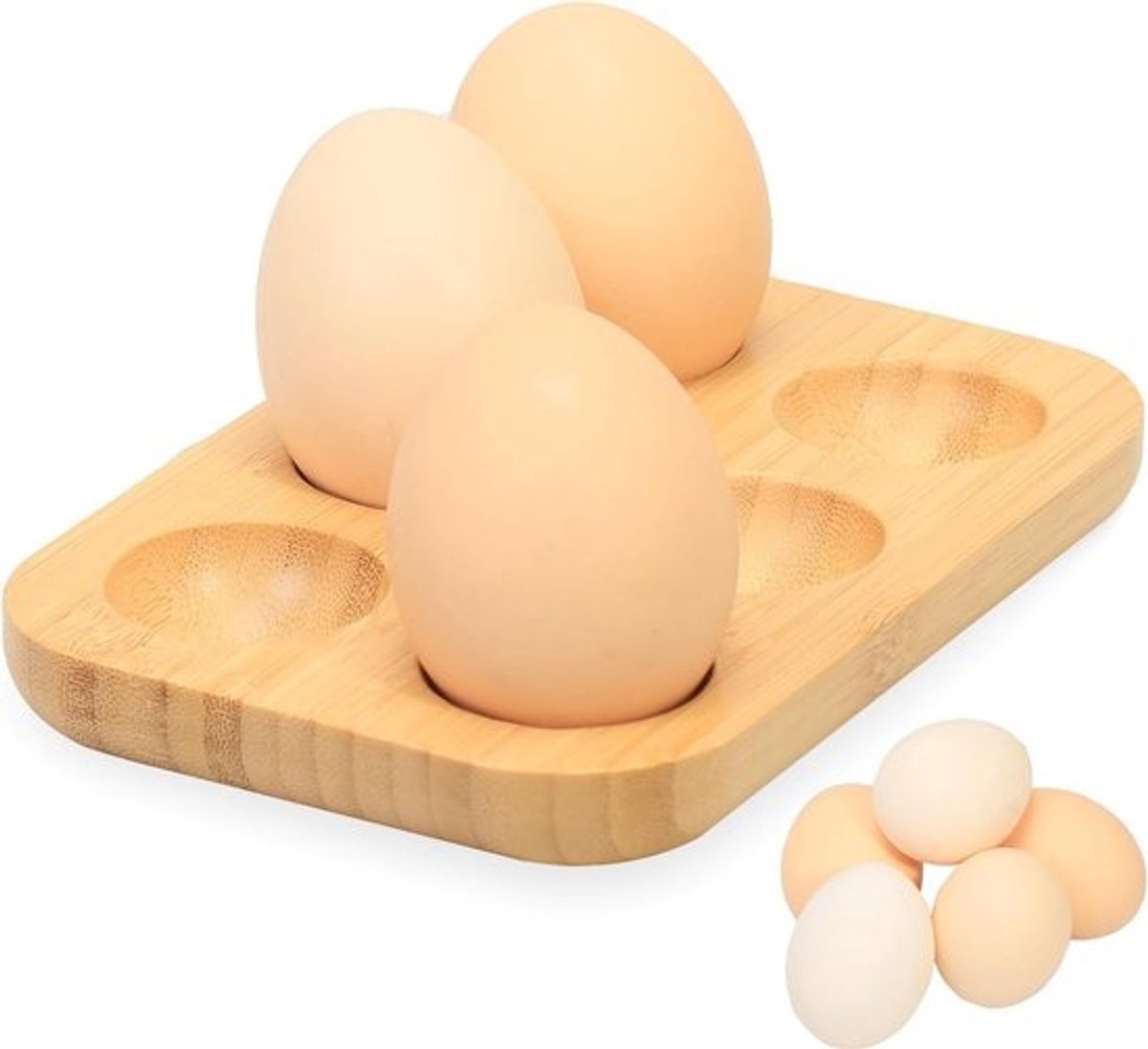 Schaal Gevulde Eieren - Eierhouder Keuken - Serveren en Opslag - Handgemaakt Bamboe Hout - 15x10x2 cm - Natuurlijk