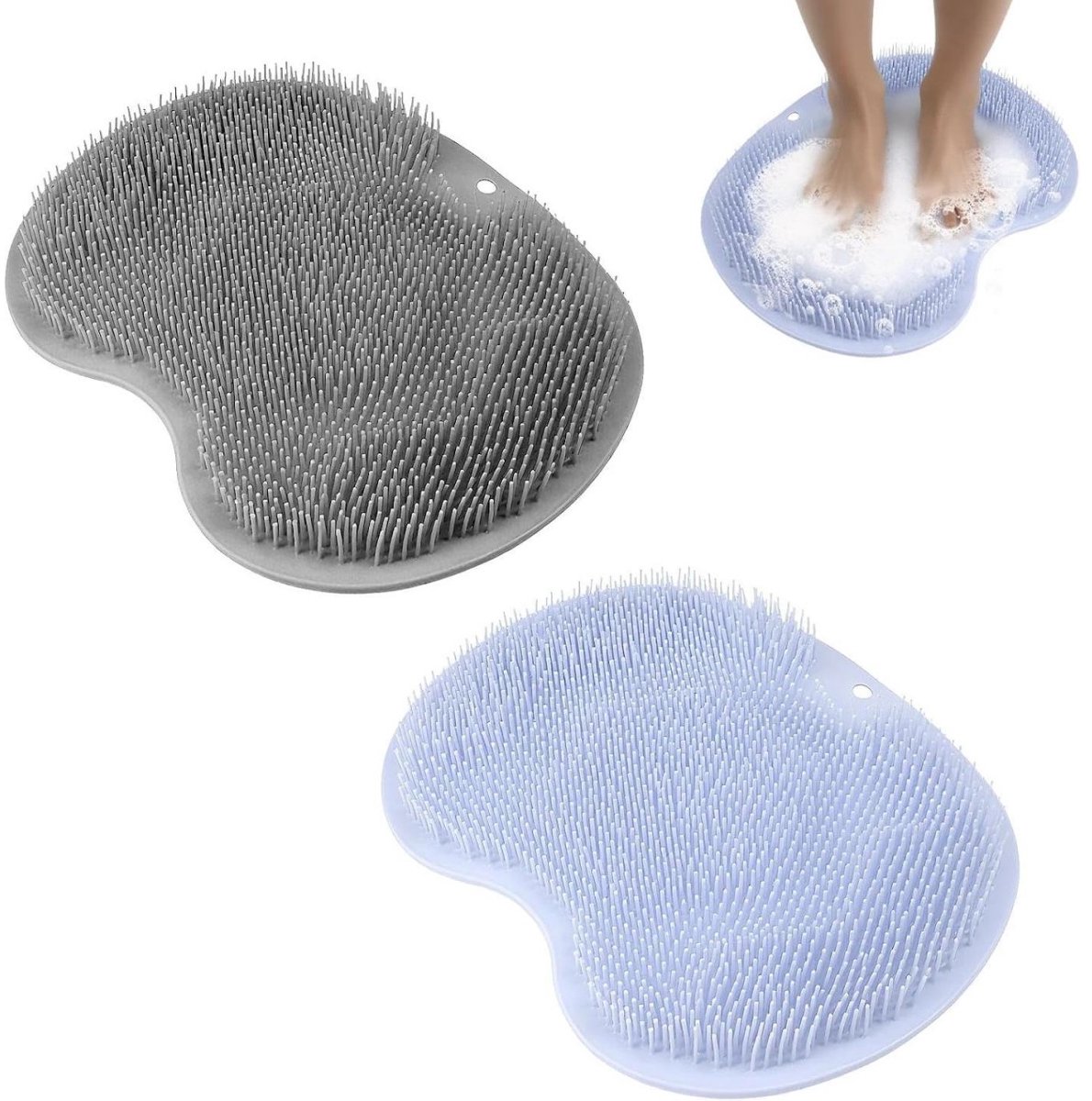 SSTRWGOOD 2 Stuks Voetmassage Hulpmiddelen - Siliconen Voetborstel - Massage Mat voor Douche - Geschikt voor Voetverzorging en Ontspanning - Zachte Siliconen Borstelharen met Zuignappen en Ophanggat - 30x22cm - Opvouwbaar