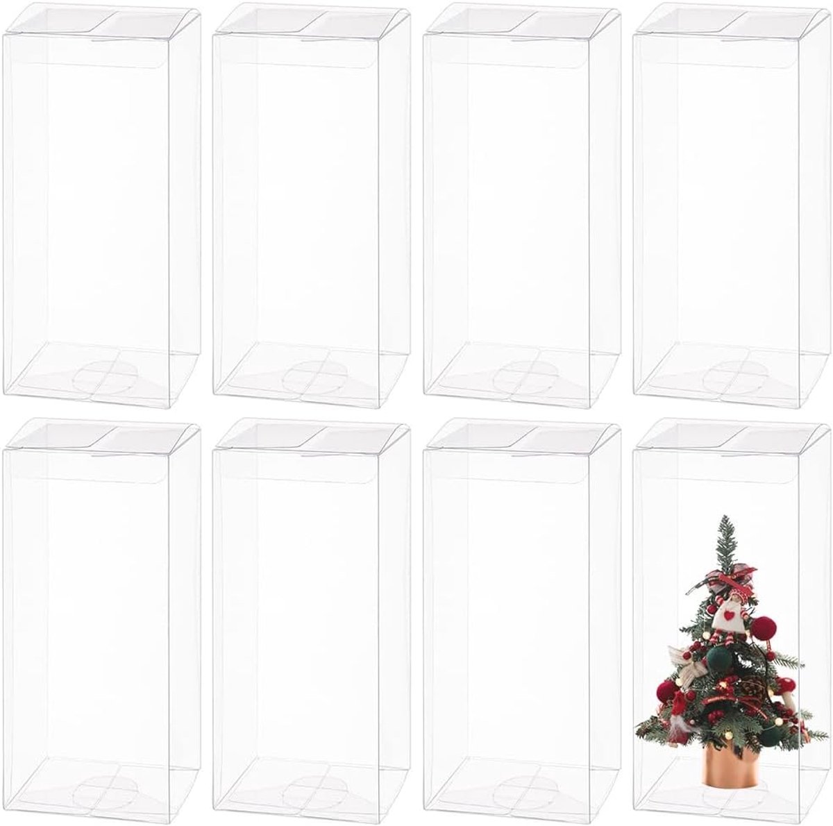 Dailygoods- Geschenkdoosjes 20 stuks - Doorzichtige PVC doosjes - Rechthoekig - Voor bedankcadeautjes - Afmetingen 7 x 7 x 16 cm - Creatieve verpakkin