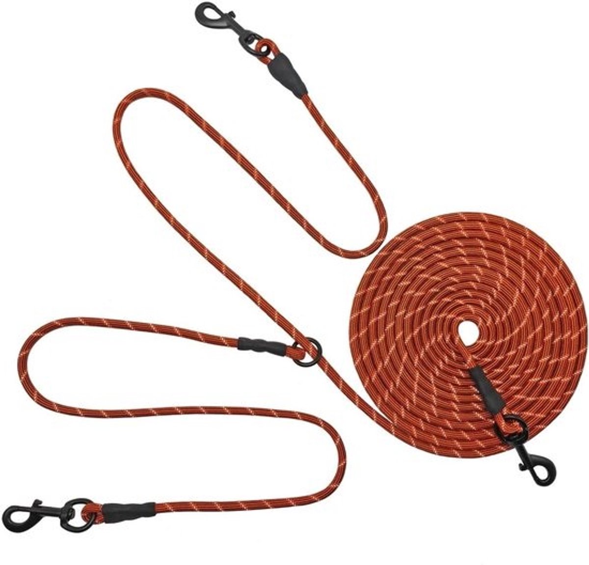 Dubbele Hondenriem - Dubbele Lijn Honden - Veilig Honden Uitlaten - Reflecterend Nylon Touw - 30 voet - Oranje