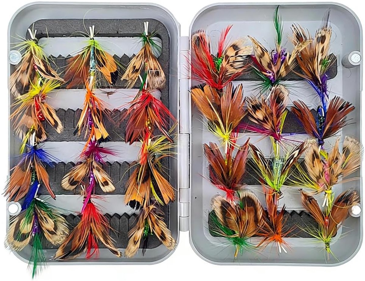 Kunstaas, 24 stuks geassorteerde forel panfish vliegjes kit met waterdichte doos, prikkelhaak set voor beginners vissers streamvissen