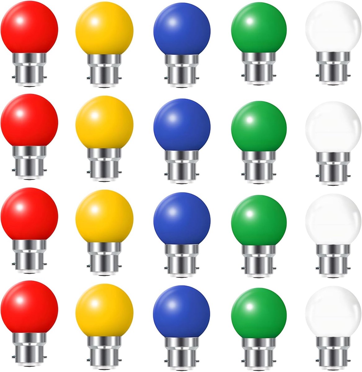 B22, 2W gloeilamp komt overeen met 20 W, BC Cap, Feston blauw Golfball, kleine kerstlampen, rood, geel, blauw, groen, koel wit, onbreekbaar, 20 stuks