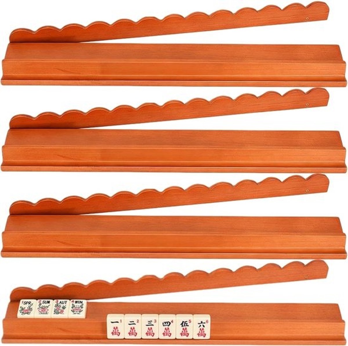 Mahjong rekken - Houten spelaccessoires - Spel organiseren - Magnetische duwers - 4-delig - Veelkleurig