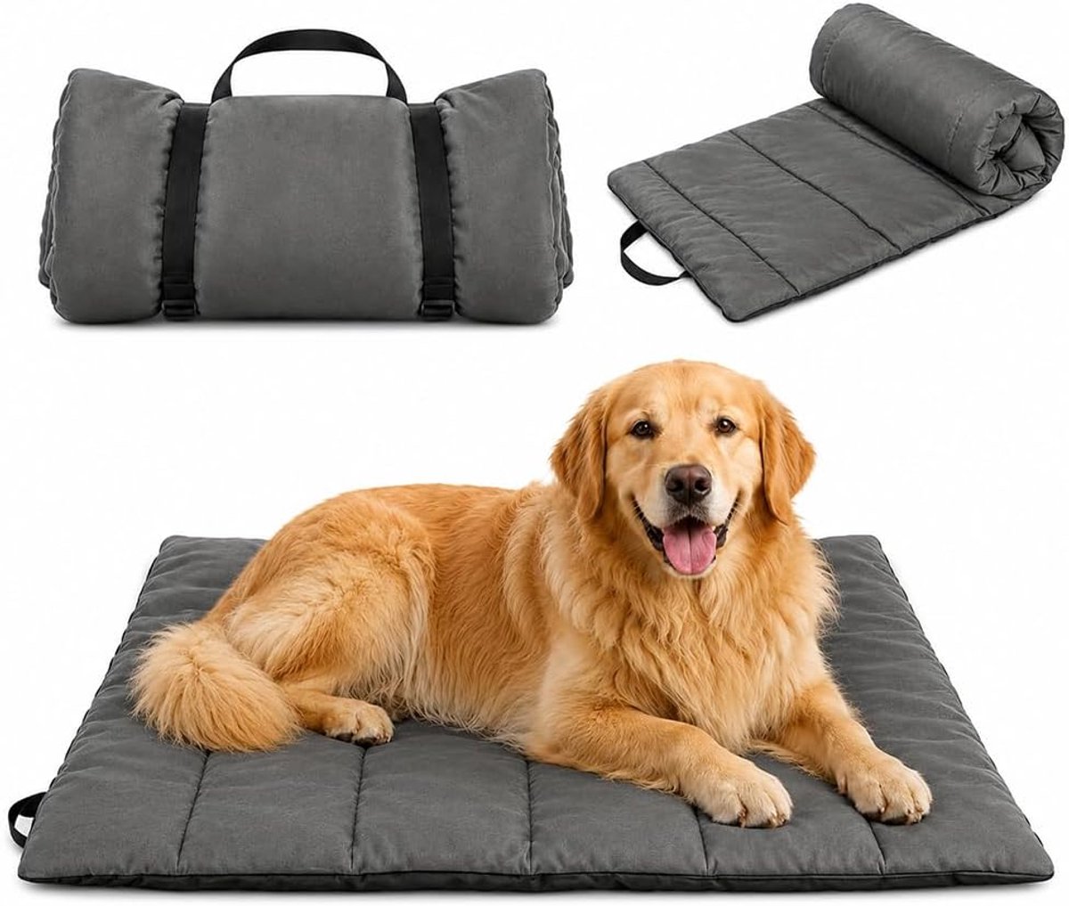 Hondendeken voor onderweg, 110 × 68 cm, hondendeken, outdoor, waterdicht en antislip, wasbare reisdeken hond, opvouwbare en draagbare hondenmat, outdoor, voor hondenbox, reizen, camping (grijs)