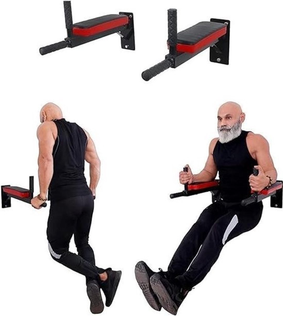 Dip Station - Krachtstation - Bovenlichaam Trainen - Vier Gevoerde Handgrepen - 91 cm Lengte - Zwart