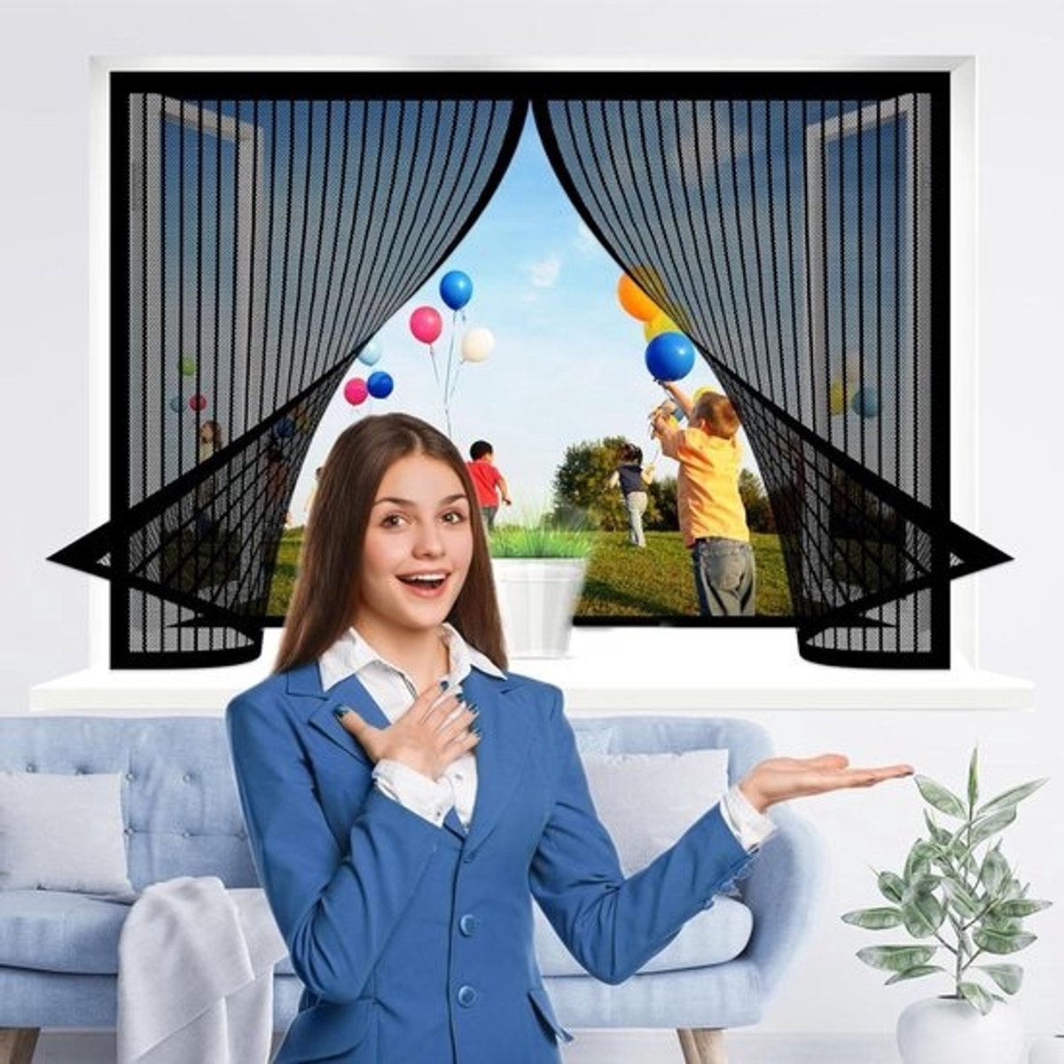 Magnetisch Vliegenraam - Vliegenhor Raamscherm - Frisse Lucht Binnen - Automatisch Sluitend - 110 x 55 cm - Zwart