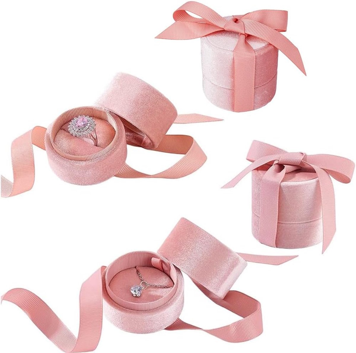 Dailygoods- Ringendoosje Fluwelen Geschenkdoos - Ringendoosje Bruiloft - Ringendoosje Verloving - Sieraden Opbergdoos - Elegant Design - 5,9 x 5,3 cm