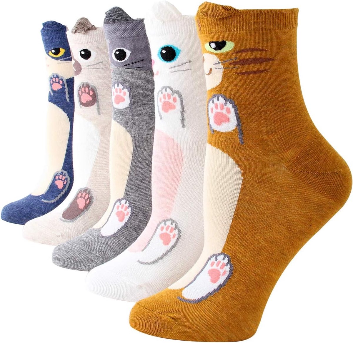 Sokken, katoen, 5 paar, schattige grappige kleurrijke sokken, thermische sokken, ademend, zacht, katoenen sokken, sneakers, korte sokken, sportsokken, vrouwen, meisjes, sokken, Pup., One