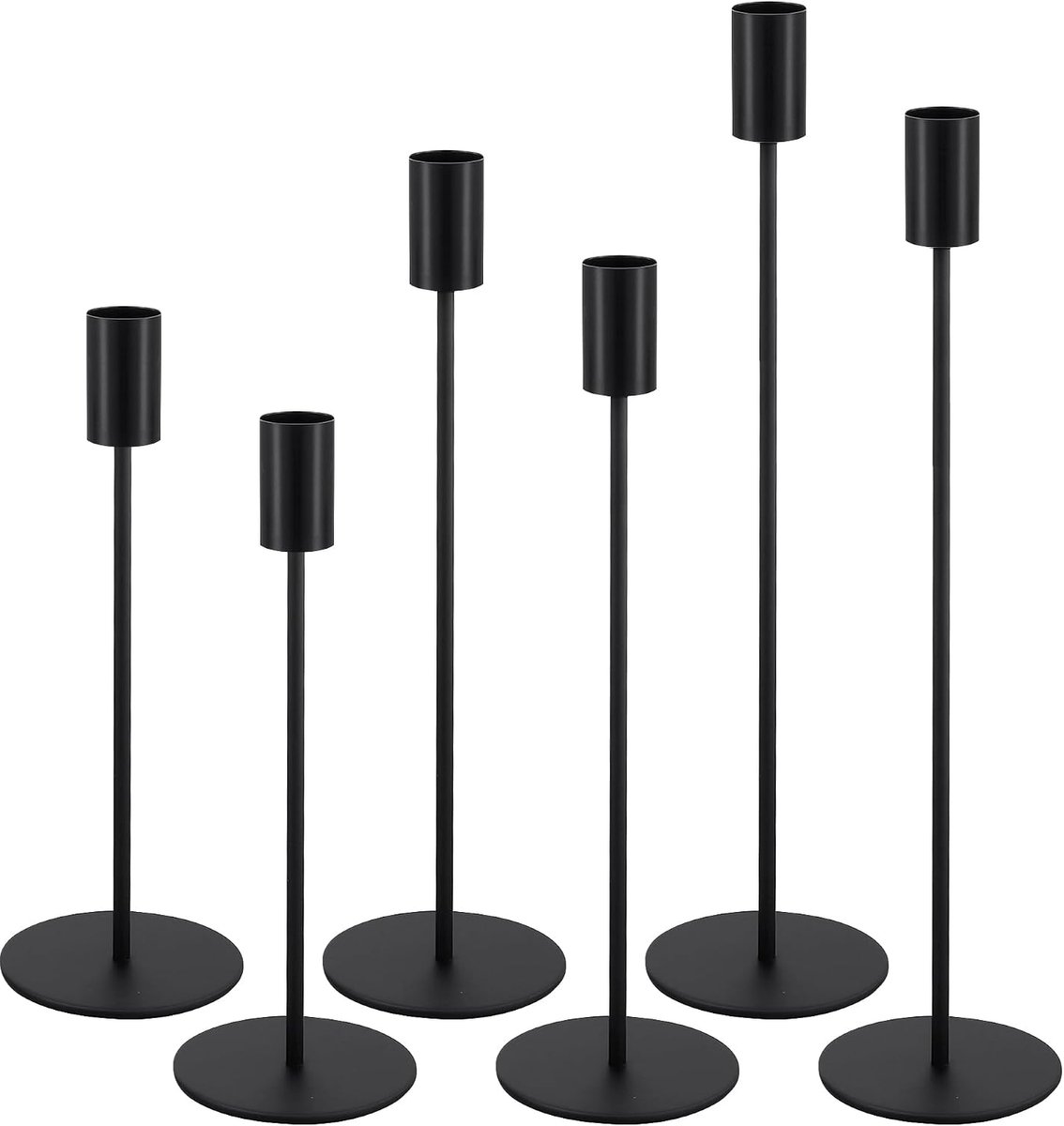 Set van 6 kandelaars zwart, zwarte staafkaarsenhouders in 3 maten, 22,5/27,5/32,5 cm, ijzeren kandelaar, staafkaarsen voor tafeldecoratie, bruiloften, verjaardagen en feesten
