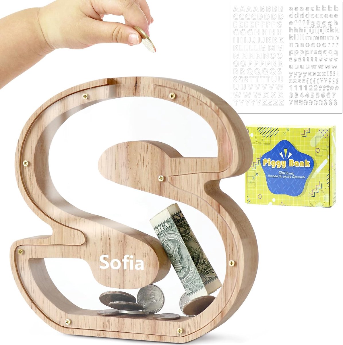 Spaarpot kinderen hout letters spaarpot (S)