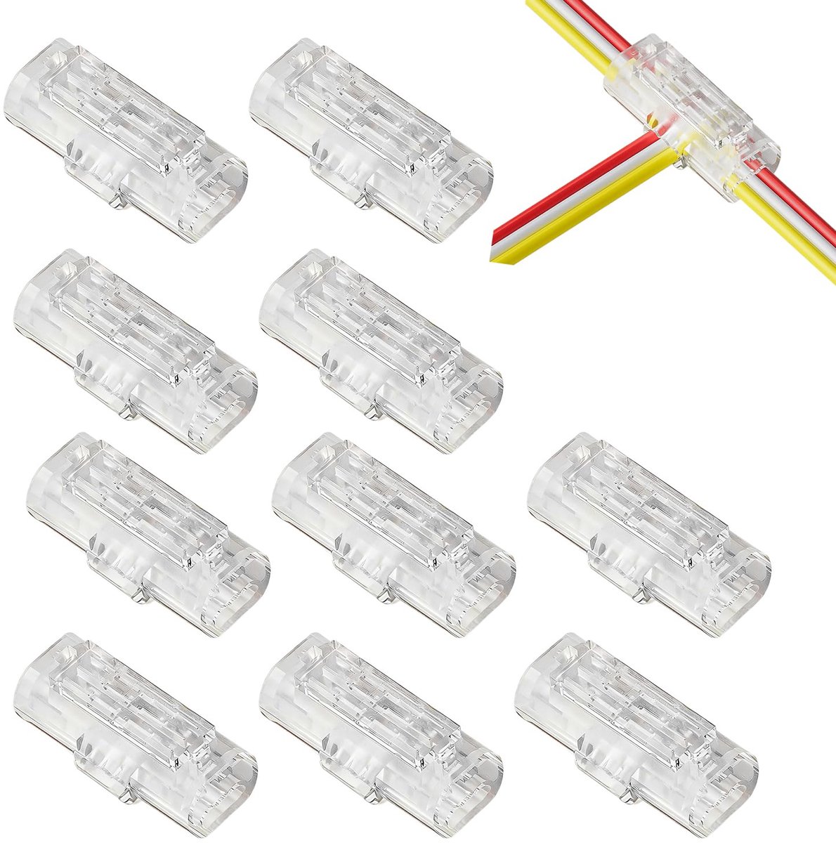 3-polige kabelverbinders, 10 stuks, soldeervrije krimpaansluiting voor 22-20 AWG, gereedschapsvrije drievoudige verbinding voor led, Smart Home en besturingsleidingen (20-18AWG-3P)