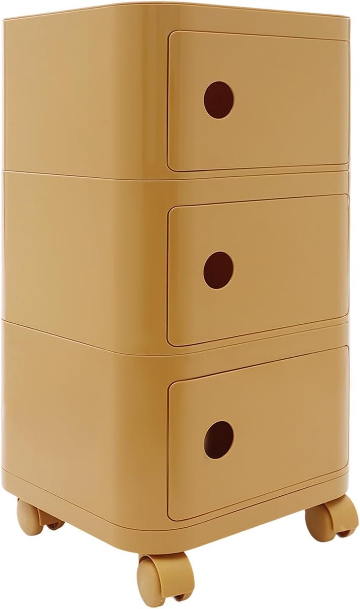 Rolcontainer met 3 laden, archiefkast onder bureau, kantoorkast met wielen, voor kantoor en thuis (gembergeelgeel)