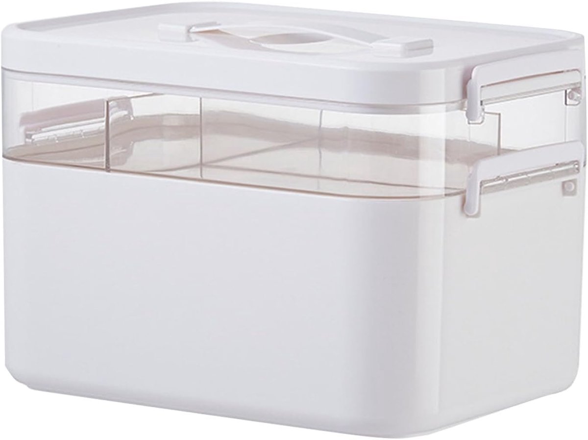 Opbergdoos - Huishoudelijke EHBO-doos Organisator, Dubbele Lagen Multi Grid Medicine Box, Draagbaar Met Deksel Medicijnkast Voor Thuis, School