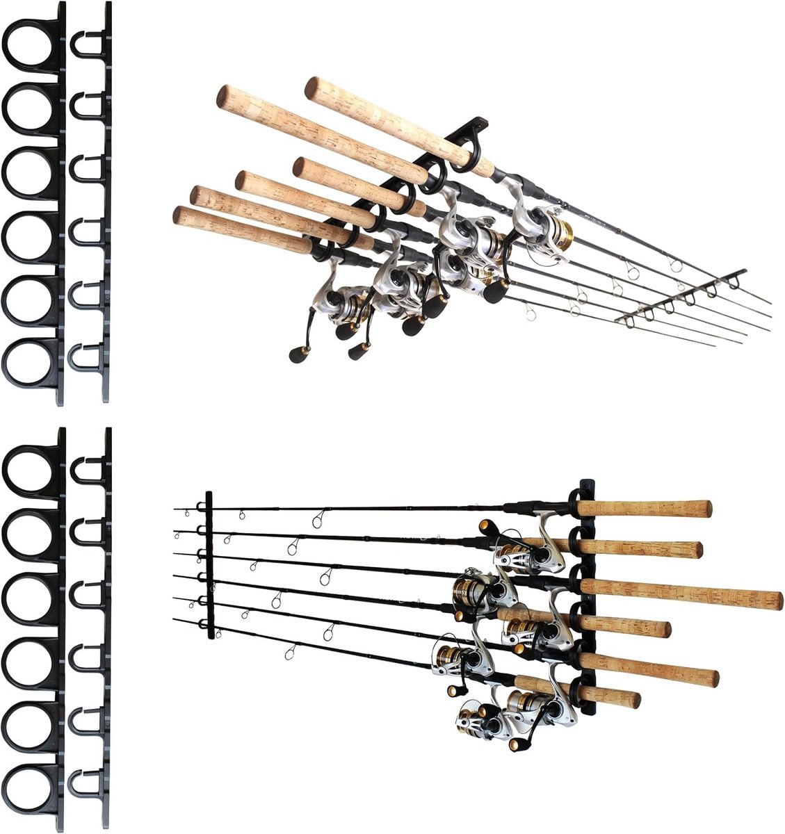 Creek Creations Amazon Exclusive 6 Rod Vissershouder Twee Pack - Horizontale Wand- of Plafond gemonteerde Staaf Opslag, Zwart