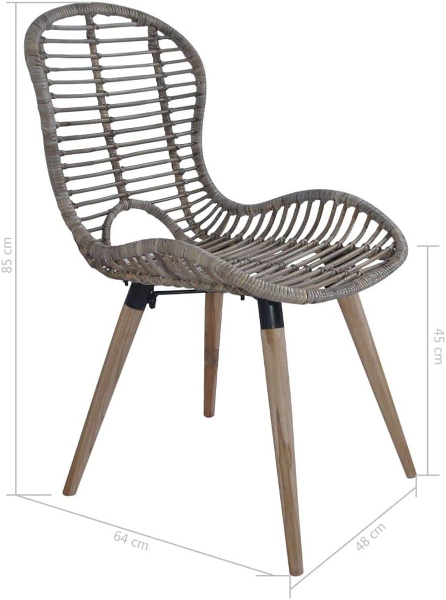Set van 4 tuinstoelen, stapelstoelen, bistrostoelen, balkonstoelen, van natuurlijk rotan + houten poten, waterafstotend, 48 x 64 x 85 cm (b x d x h), bruin